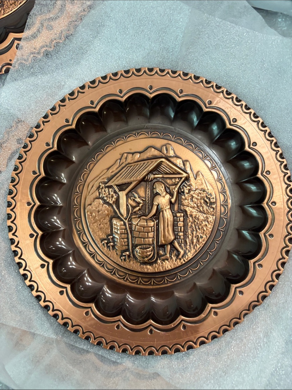 Stanley Copper-Tone Decorative Well Scene Plate